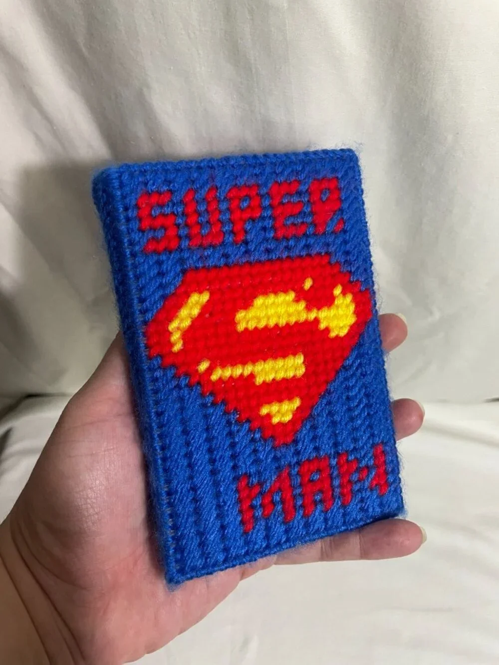 Handmade Superman Yarn Plastic Canvas Mini Notebook Cover Journal Holder DC Hero